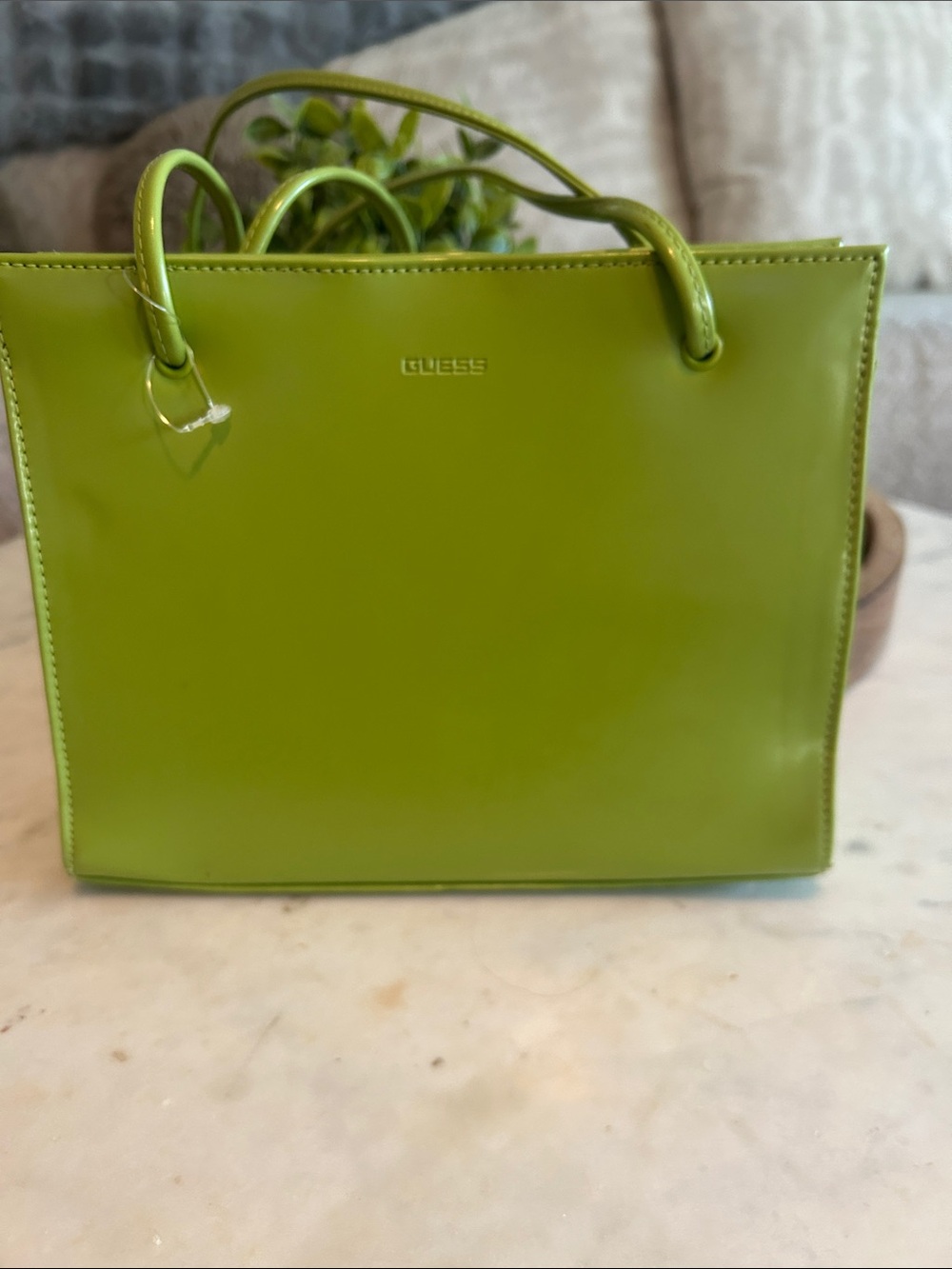 GUESS Lime Green Patent Tote with Top Handles